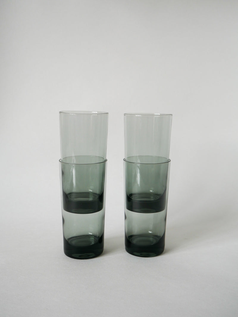 Lot De 4 Verres Long Drink En Verre Fumé Design - 1970