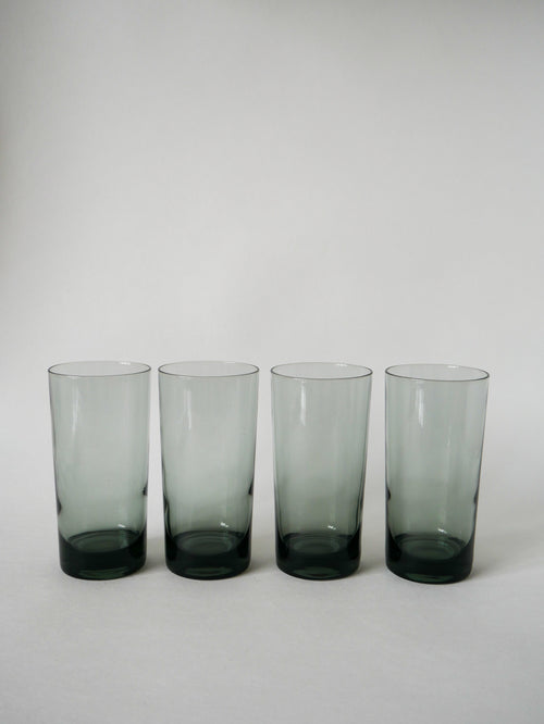 Lot De 4 Verres Long Drink En Verre Fumé Design - 1970