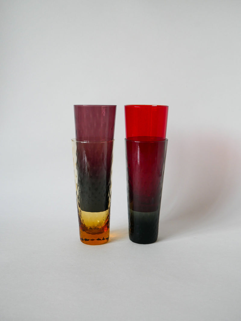 Lot De 4 Verres Long Drink Colorés Et Texturés Design - 1970