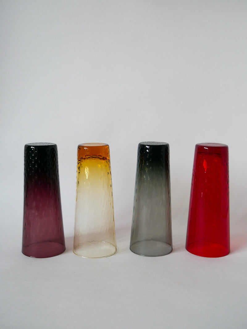 Lot De 4 Verres Long Drink Colorés Et Texturés Design - 1970