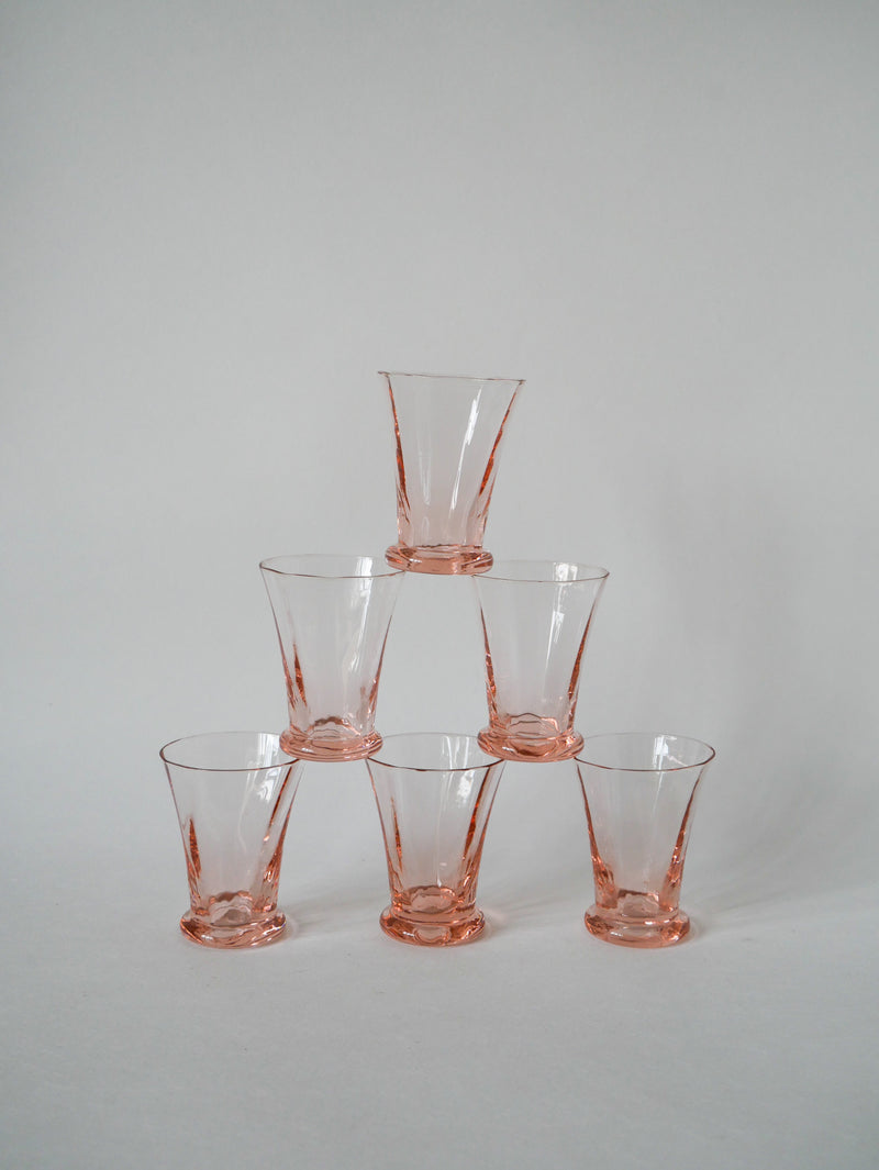 Lot De 6 Verres À Liqueur Rose Art Déco - 1970