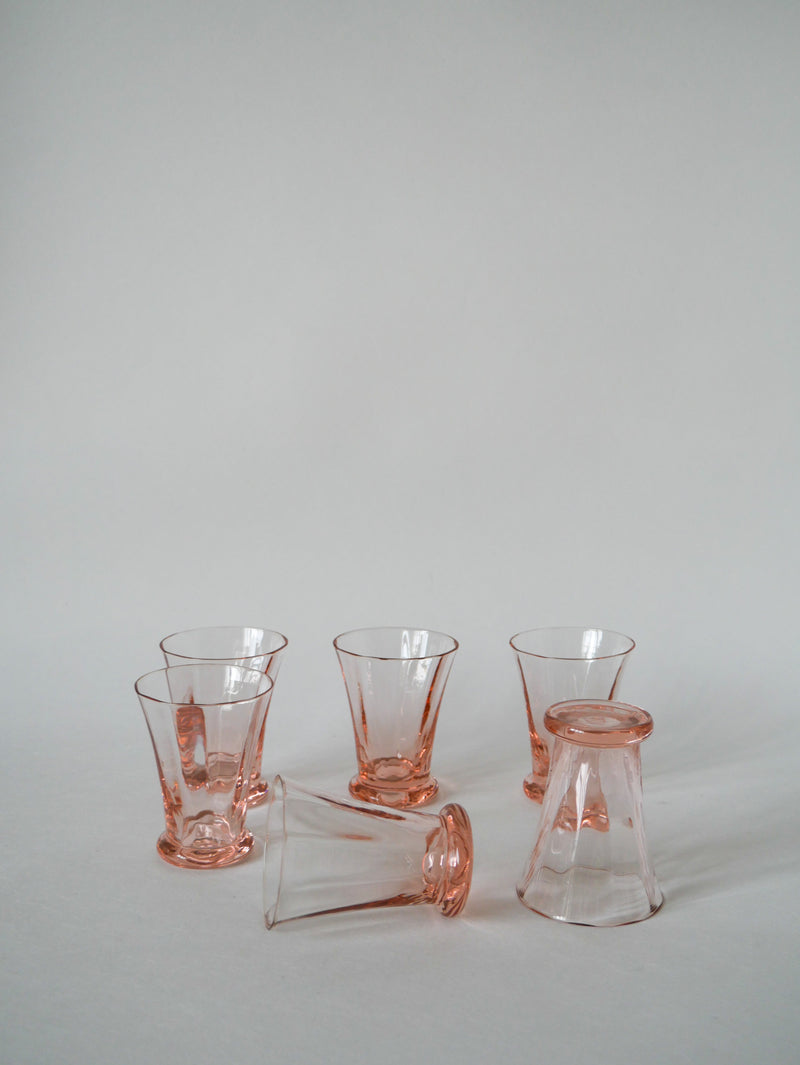 Lot De 6 Verres À Liqueur Rose Art Déco - 1970