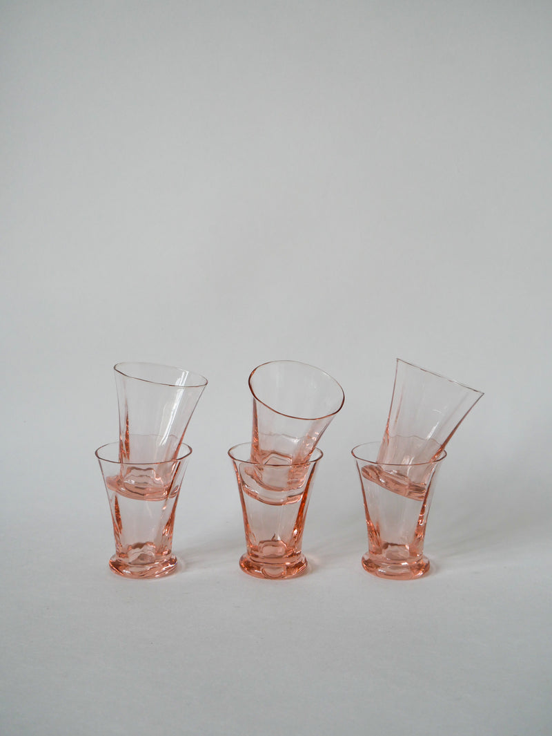 Lot De 6 Verres À Liqueur Rose Art Déco - 1970