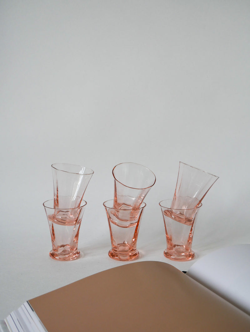 Lot De 6 Verres À Liqueur Rose Art Déco - 1970