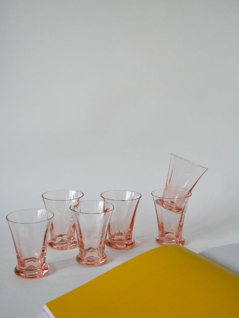 Lot De 6 Verres À Liqueur Rose Art Déco - 1970