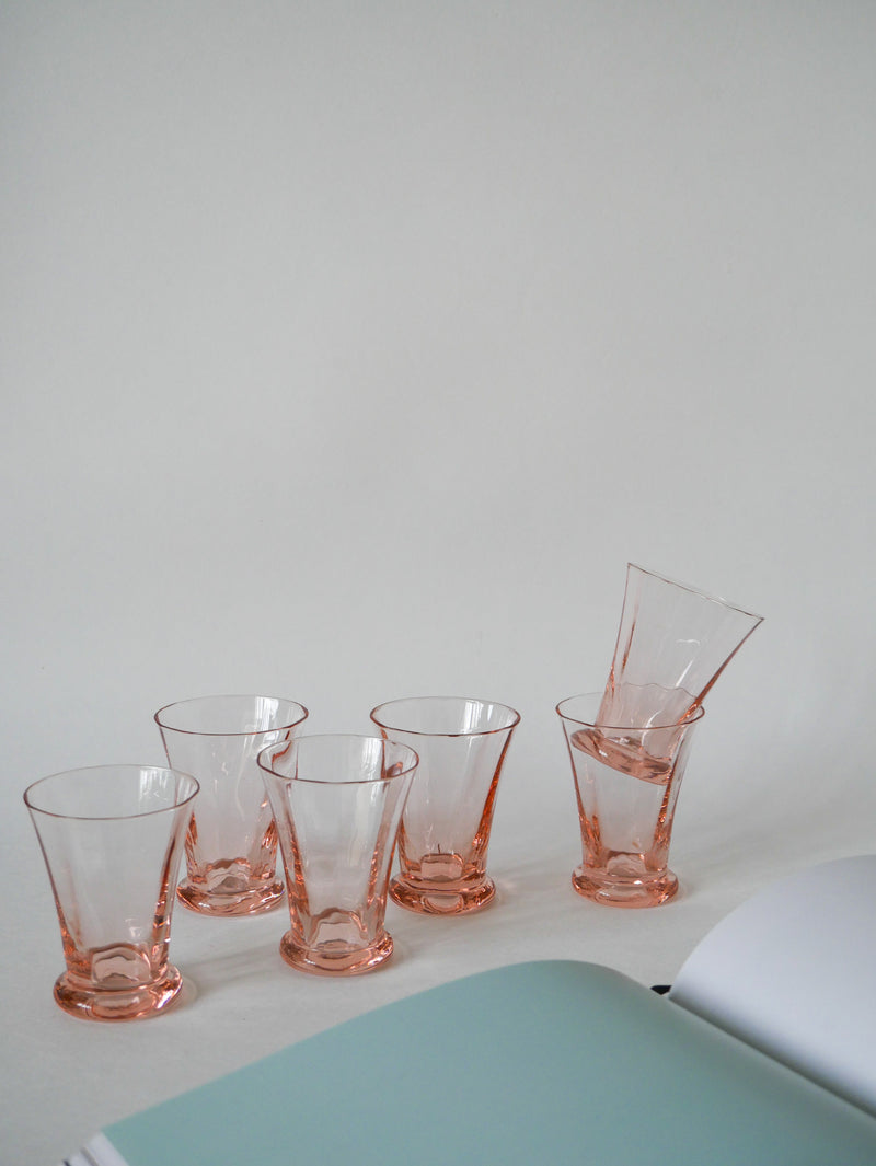 Lot De 6 Verres À Liqueur Rose Art Déco - 1970