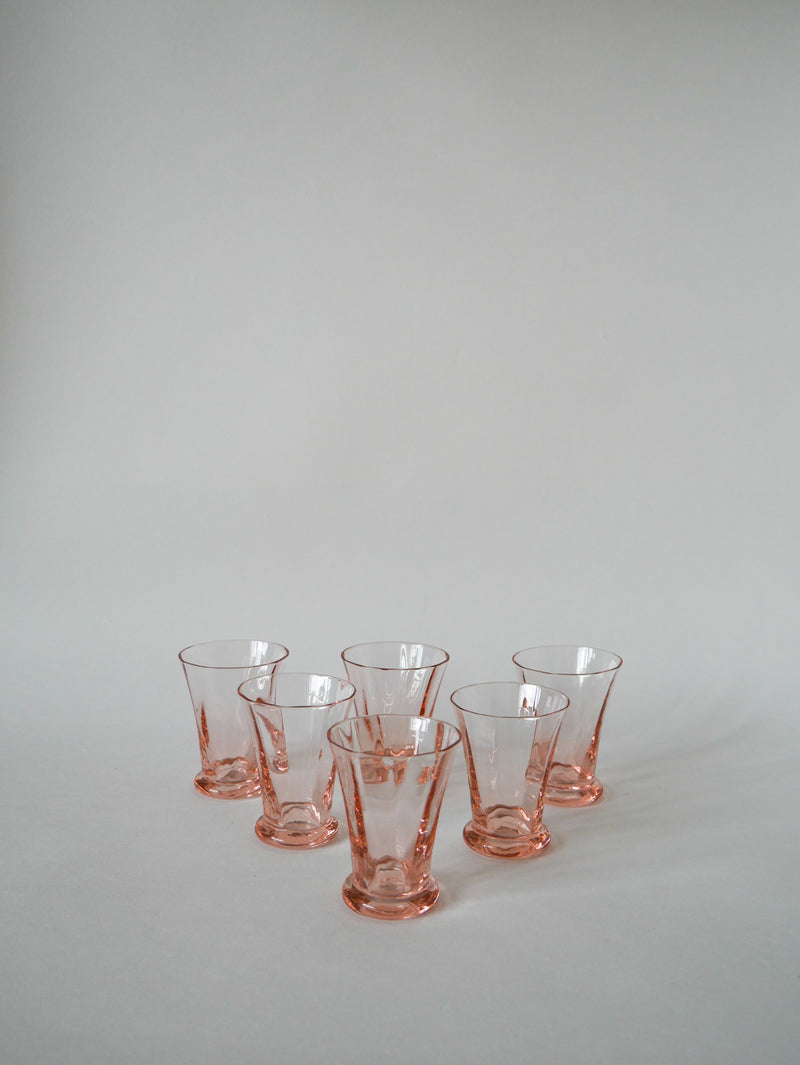 Lot De 6 Verres À Liqueur Rose Art Déco - 1970