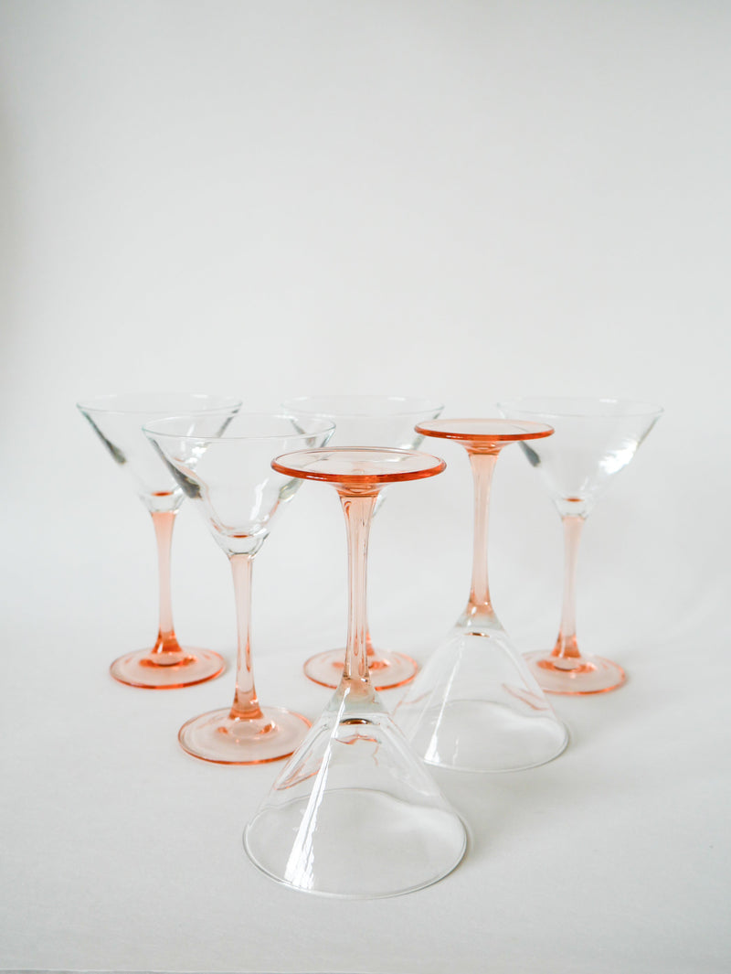 Lot De 6 Verres À Cocktails En Verre À Pieds Rose Luminarc Made In France - 1970