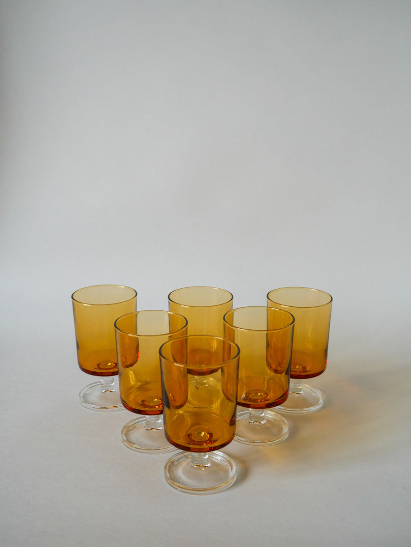 Lot De 6 Verres À Vin Ambrés Luminarc Vintage - 1970