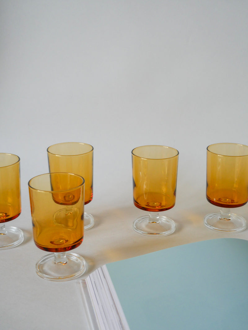 Lot De 6 Verres À Vin Ambrés Luminarc Vintage - 1970