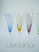 Lot De 5 Flûtes À Champagne En Verre Coloré Design - 1970