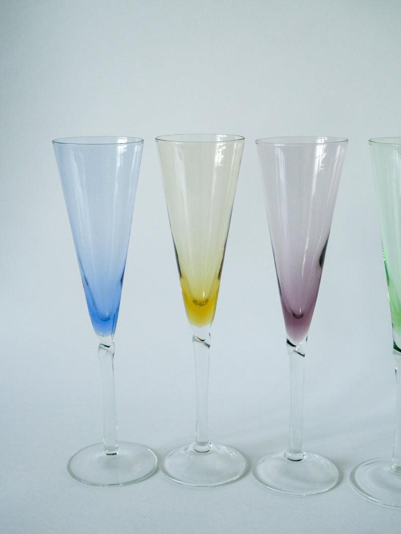 Lot De 5 Flûtes À Champagne En Verre Coloré Design - 1970