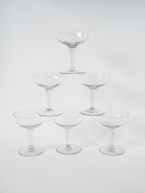 Lot De 6 Grandes Coupes À Champagne En Cristal Facetté - 1930 - 11 X 9 Cm