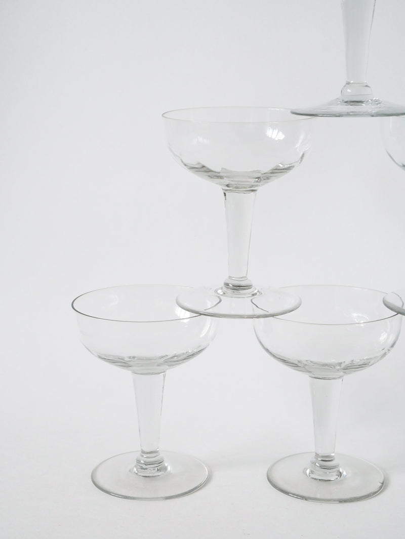 Lot De 6 Grandes Coupes À Champagne En Cristal Facetté - 1930 - 11 X 9 Cm