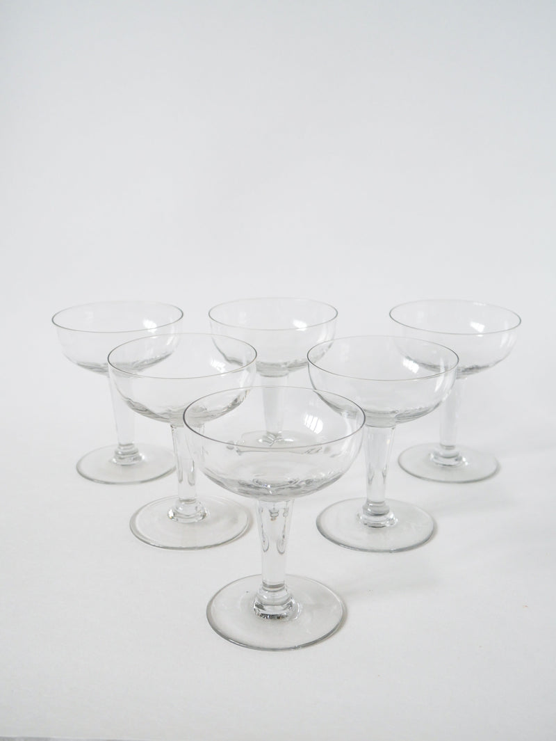 Lot De 6 Grandes Coupes À Champagne En Cristal Facetté - 1930 - 11 X 9 Cm