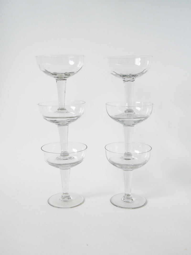 Lot De 6 Grandes Coupes À Champagne En Cristal Facetté - 1930 - 11 X 9 Cm