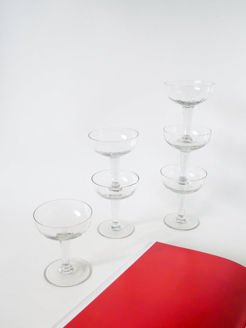 Lot De 6 Grandes Coupes À Champagne En Cristal Facetté - 1930 - 11 X 9 Cm