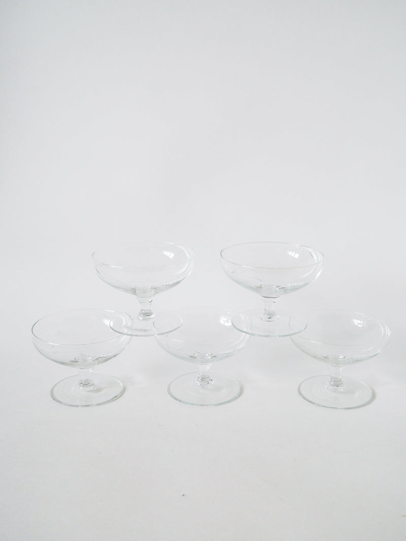 Lot De 5 Coupes À Champagne En Cristal Gravé 1950 9 X 6.5 Cm