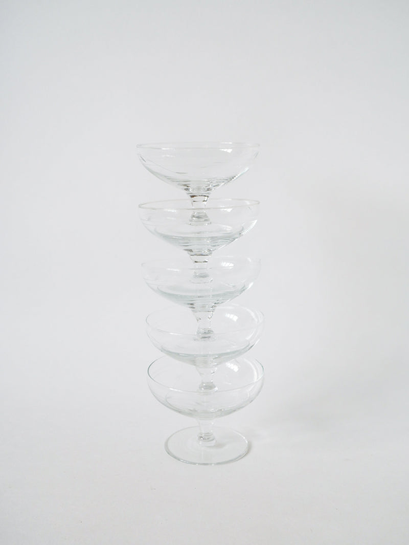 Lot De 5 Coupes À Champagne En Cristal Gravé 1950 9 X 6.5 Cm