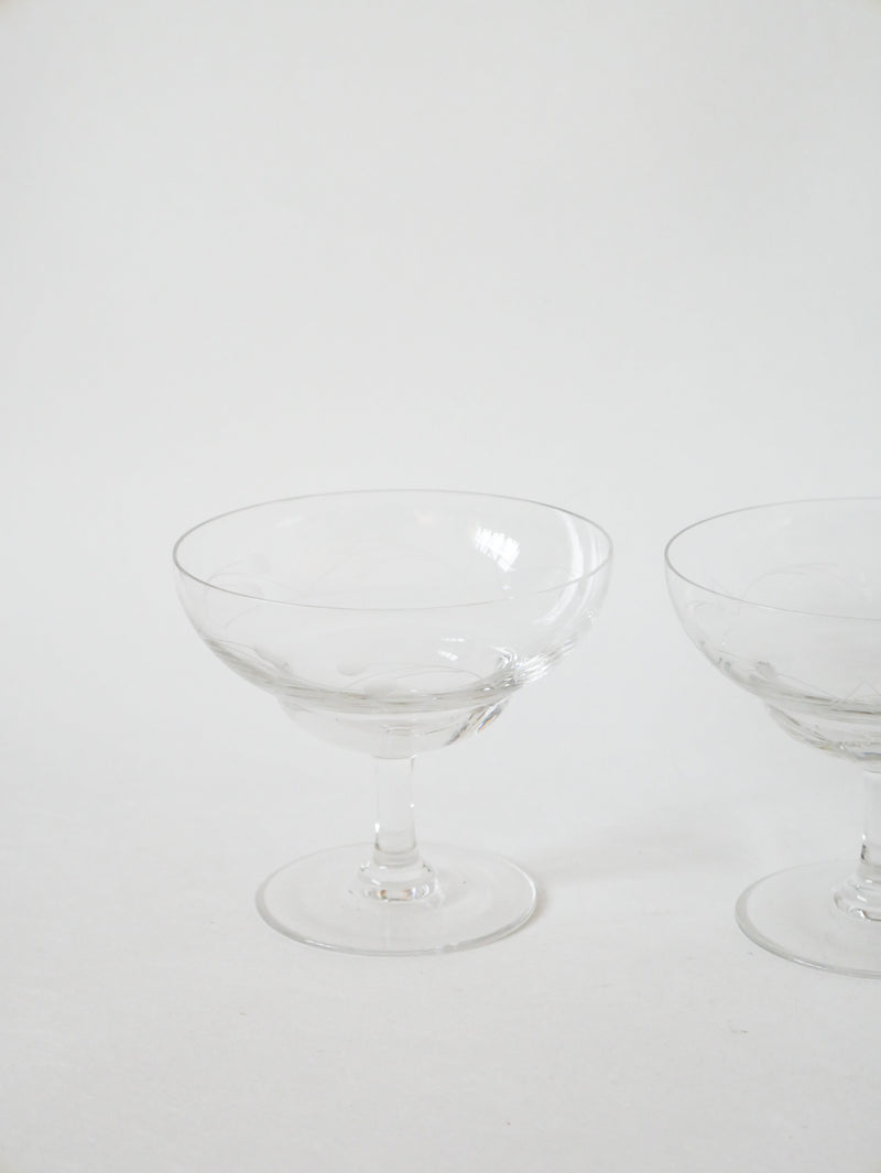 Lot De 4 Coupes À Champagne En Cristal Gravé - 1950 - 8.5 X 10 Cm