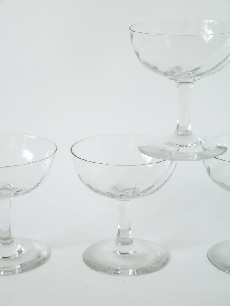 Lot De 4 Coupes À Champagne En Cristal Facetté - 1930 - 10 X 9.5 Cm