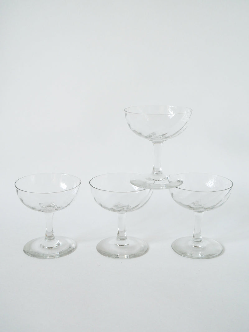 Lot De 4 Coupes À Champagne En Cristal Facetté - 1930 - 10 X 9.5 Cm