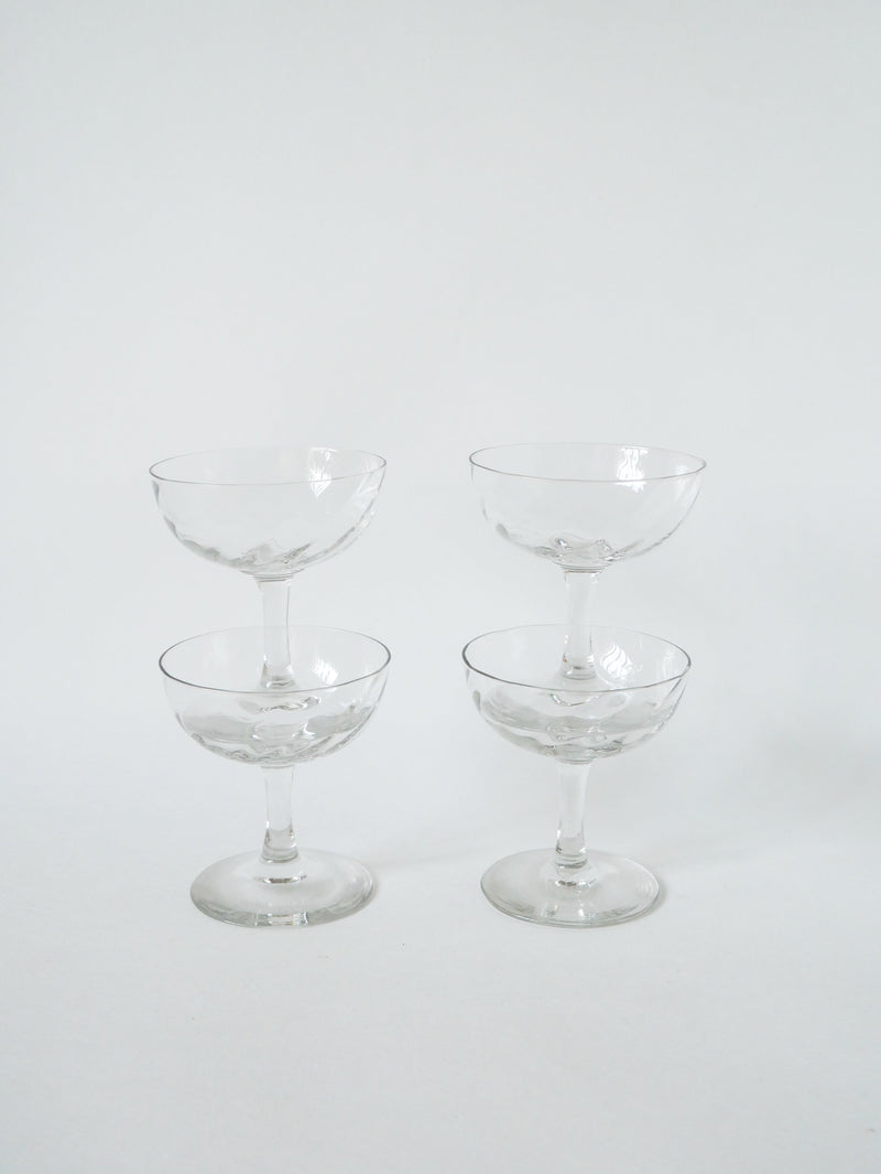 Lot De 4 Coupes À Champagne En Cristal Facetté - 1930 - 10 X 9.5 Cm