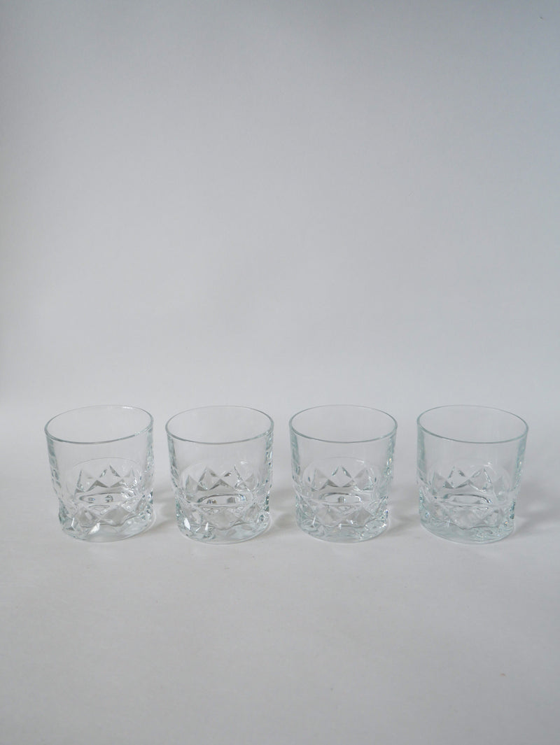 Lot De 4 Verres À Whisky En Verre Facetté Made In France 1970 9 X 8.5 Cm