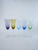 Ensemble De 5 Flûtes En Verre Coloré Multicolores - 1970