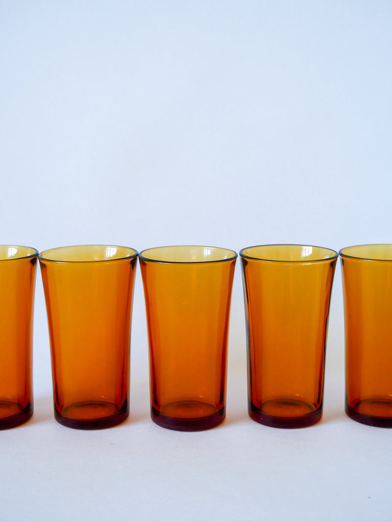 Lot De 5 Verres À Eau / Cocktails Long Drink En Verre Ambré Duralex - 1970