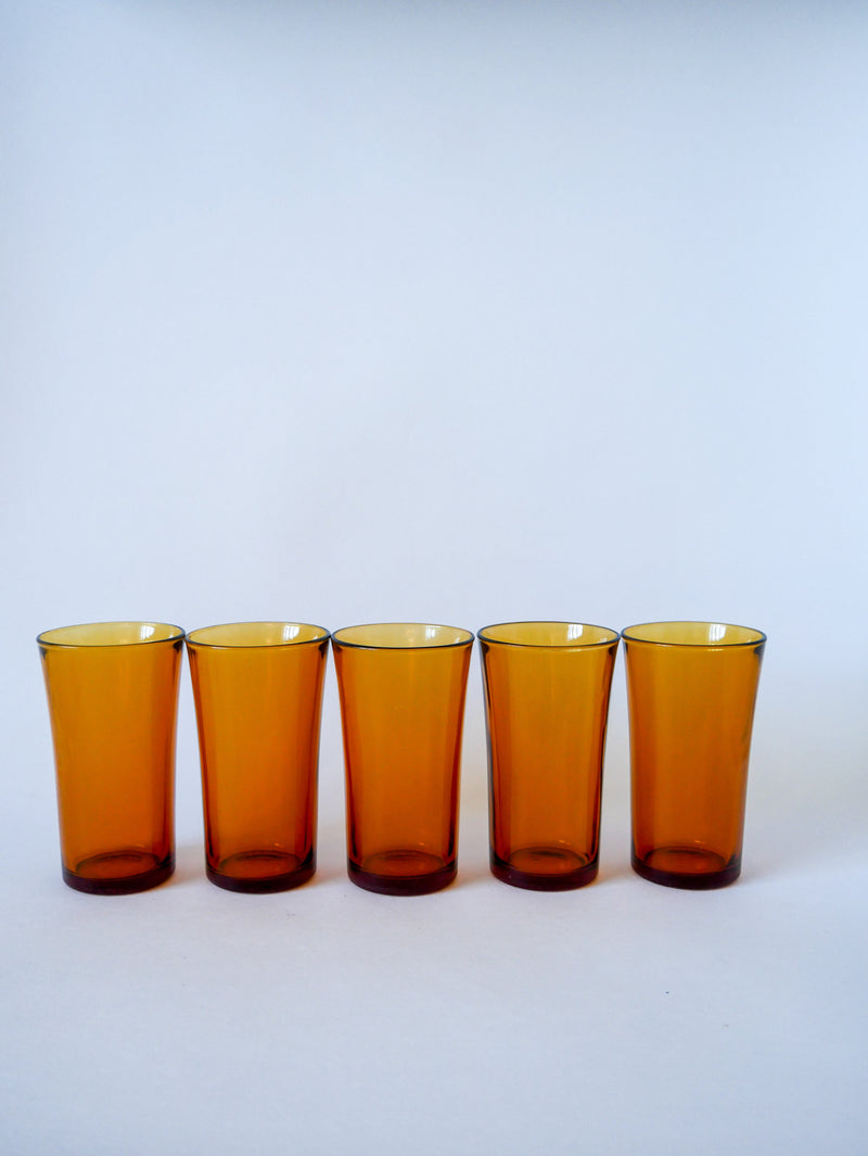 Lot De 5 Verres À Eau / Cocktails Long Drink En Verre Ambré Duralex - 1970