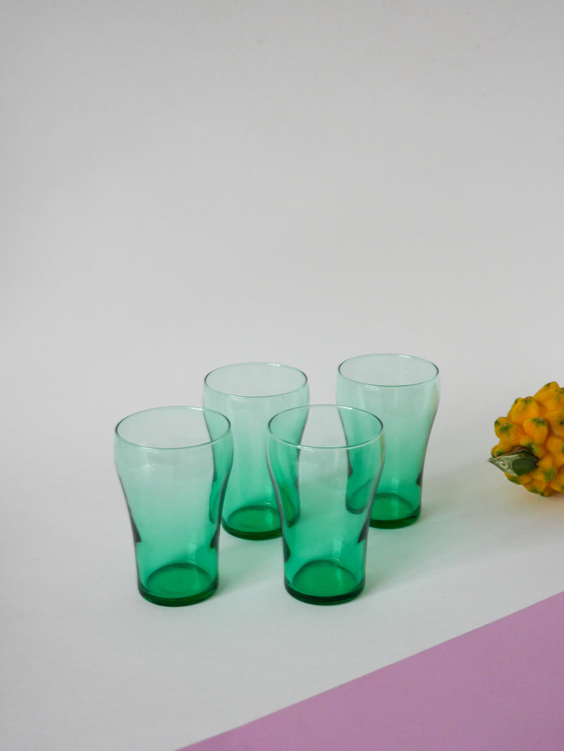 Lot De 4 Verres En Verre Vert - 1970