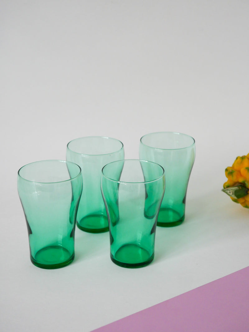 Lot De 4 Verres En Verre Vert - 1970