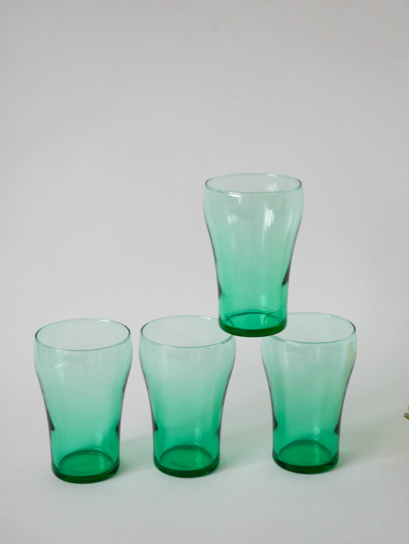 Lot De 4 Verres En Verre Vert - 1970