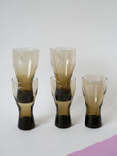 Lot De 5 Grands Verres Long Drink En Verre Fumé Design - 1970