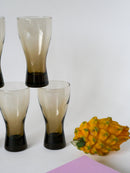 Lot De 5 Grands Verres Long Drink En Verre Fumé Design - 1970