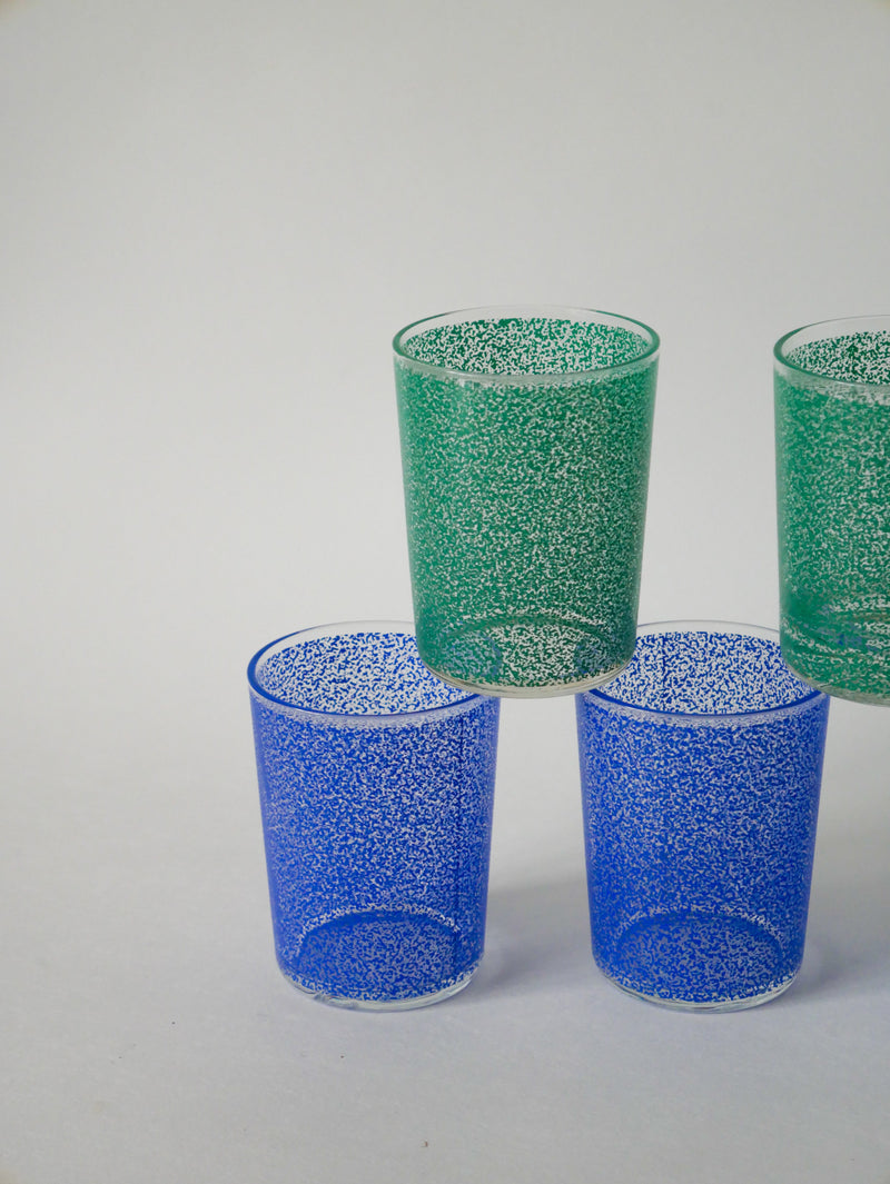 Ensemble De 5 Verres À Eau Vert Et Bleus - 1970