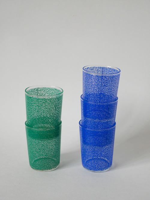 Ensemble De 5 Verres À Eau Vert Et Bleus - 1970