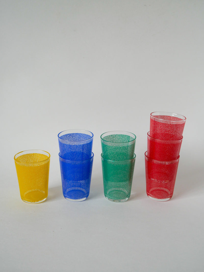 Ensemble De 8 Verres À Eau - Rouge - Vert - Jaune Et Bleu - 1970