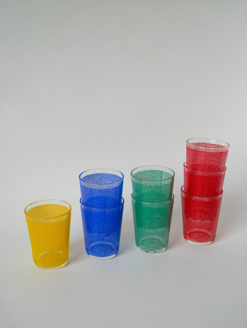 Ensemble De 8 Verres À Eau - Rouge - Vert - Jaune Et Bleu - 1970