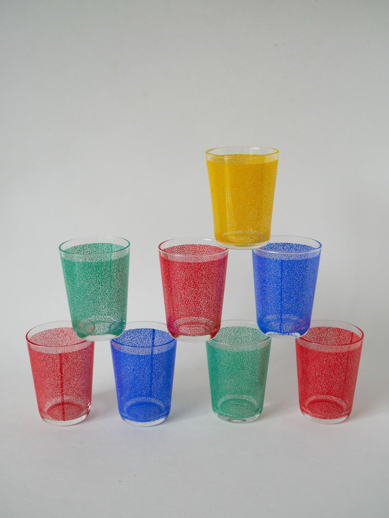 Ensemble De 8 Verres À Eau - Rouge - Vert - Jaune Et Bleu - 1970