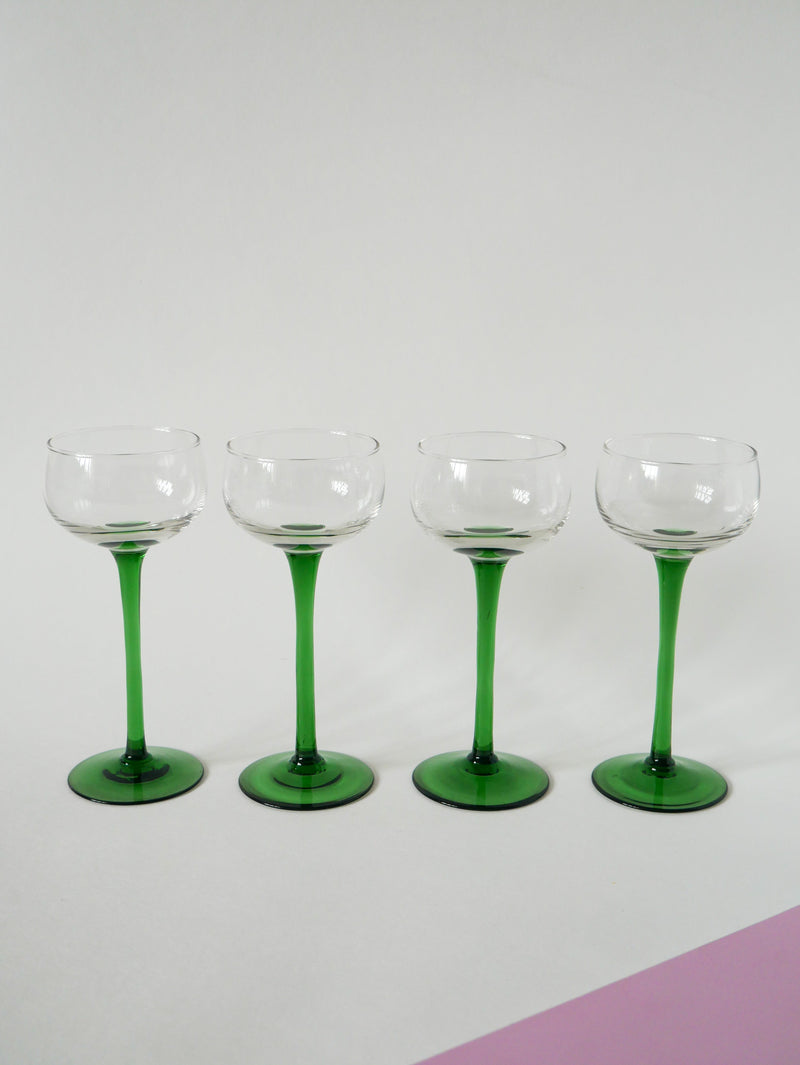 Lot De 4 Verres À Vin Blanc En Verre Vert - 1970