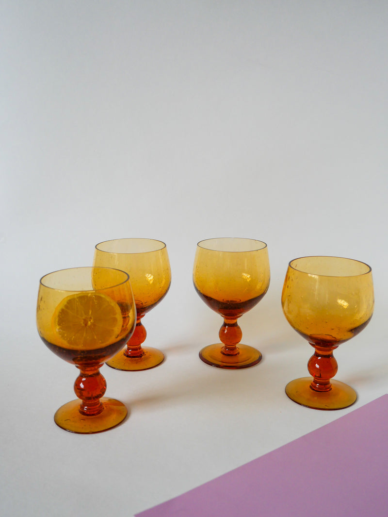 Lot De 4 Verres Bullés En Verre Ambré - Design - 1960