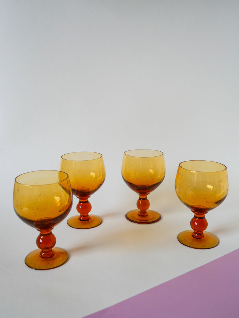 Lot De 4 Verres Bullés En Verre Ambré - Design - 1960