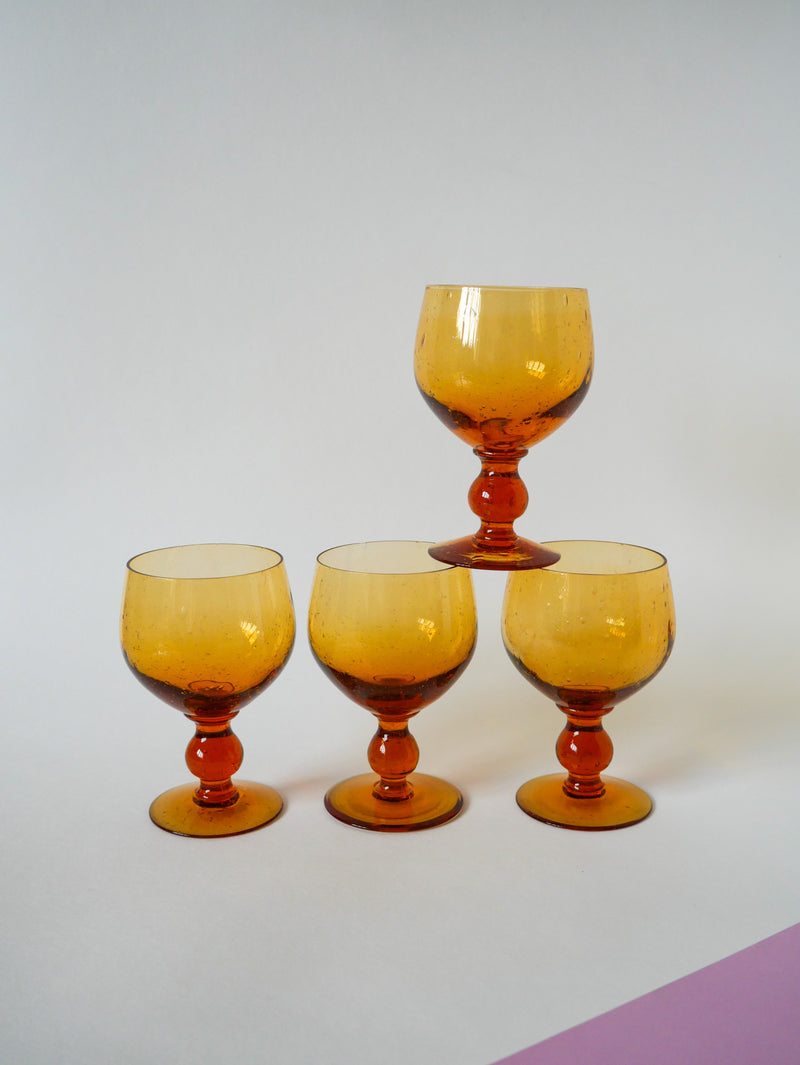 Lot De 4 Verres Bullés En Verre Ambré - Design - 1960