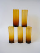 Lot De 5 Verres Ambrés Long Drink - 1970