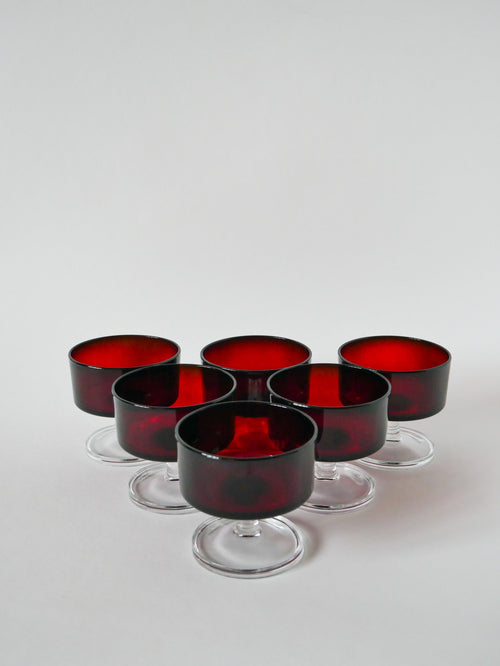 Lot De 6 Coupes À Champagne En Verre Bordeaux - Design - 1970