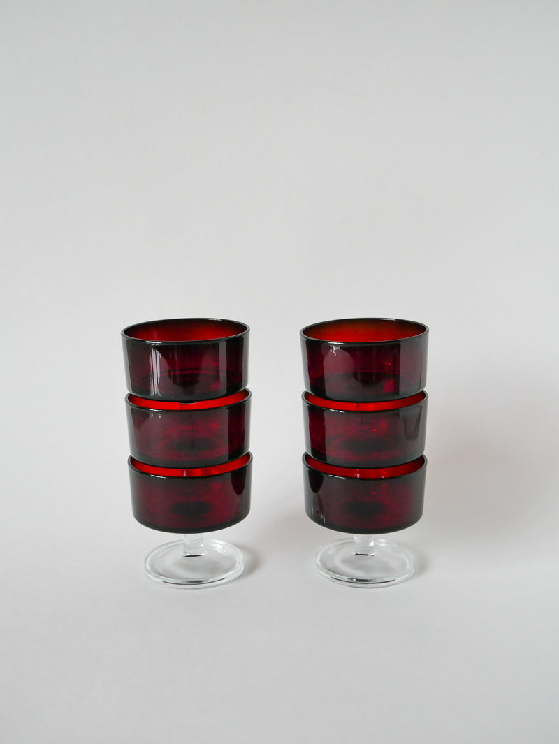 Lot De 6 Coupes À Champagne En Verre Bordeaux - Design - 1970