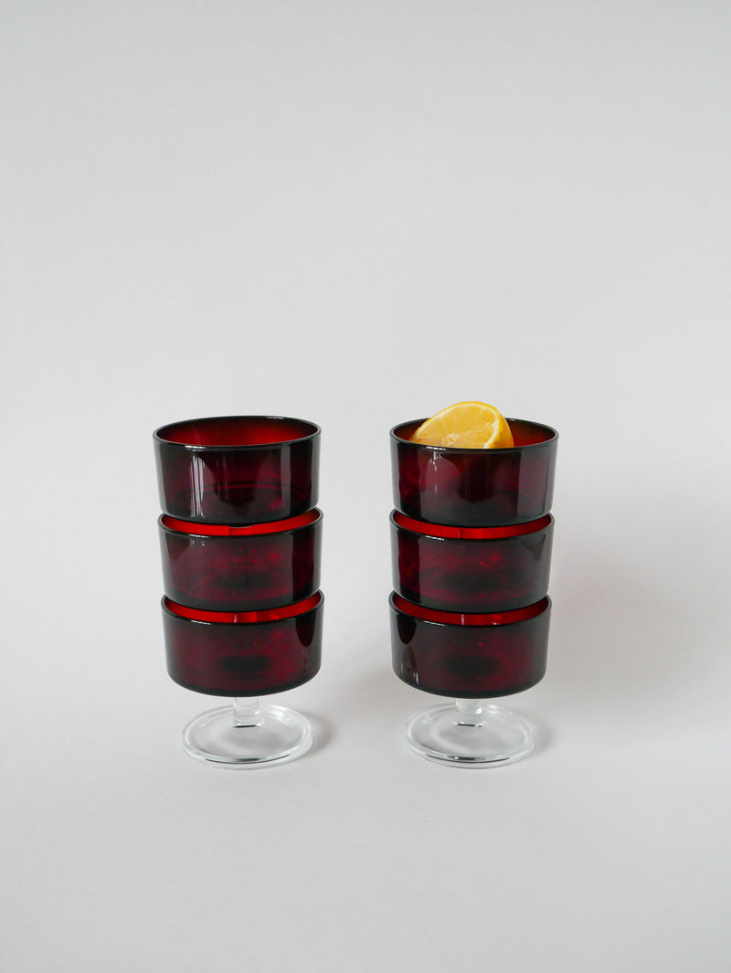 Lot De 6 Coupes À Champagne En Verre Bordeaux - Design - 1970