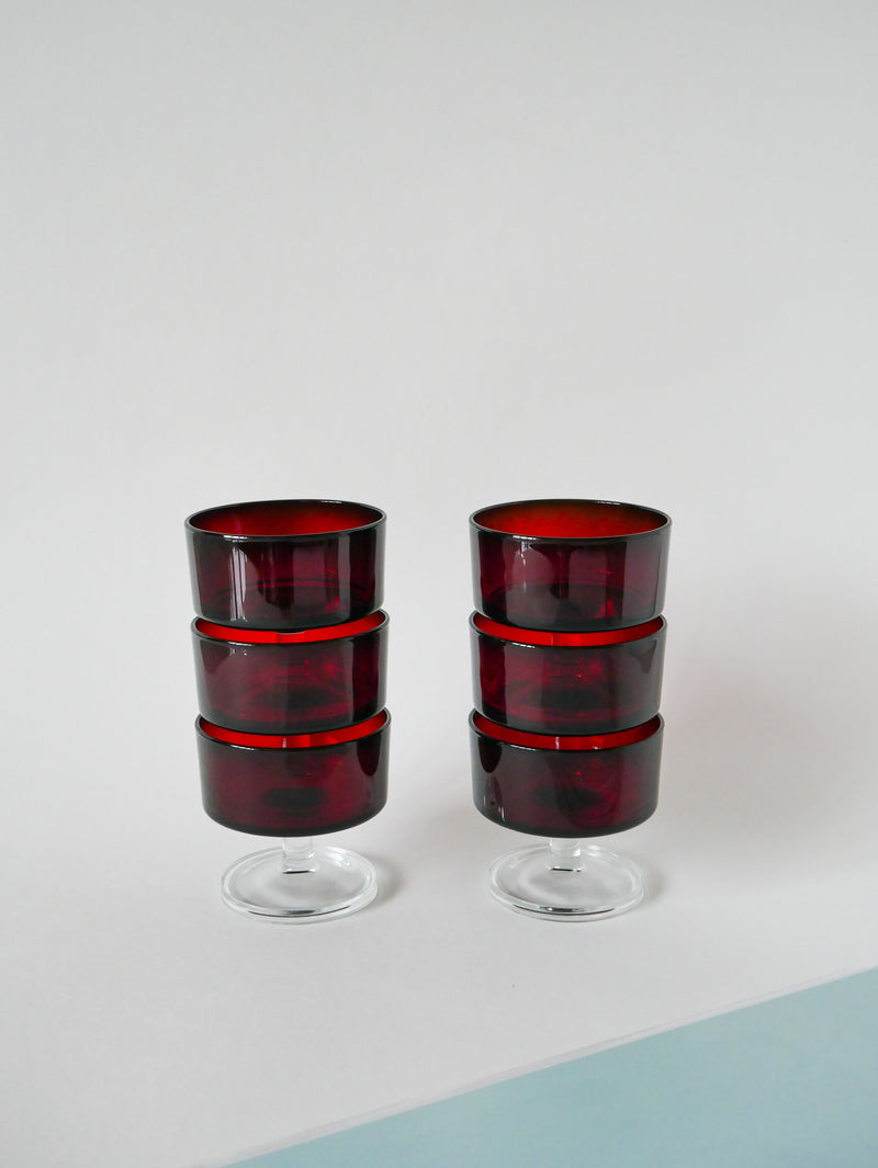 Lot De 6 Coupes À Champagne En Verre Bordeaux - Design - 1970